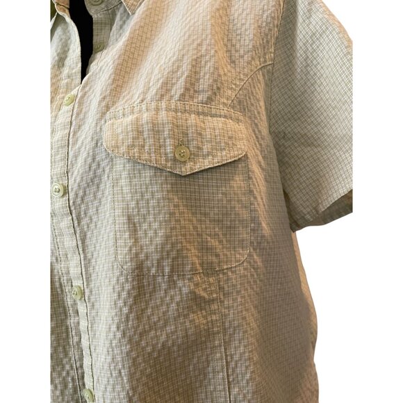 Croft & Barrow collared ladies camp shirt micro green plaid Medium pockets - Picture 2 of 7